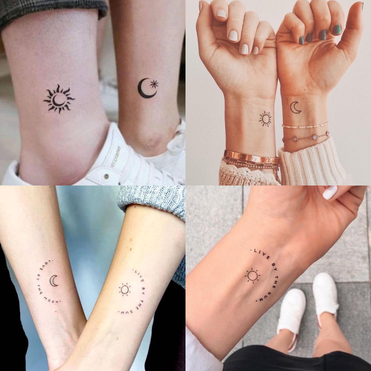 Tatuagem Minimalista de sol e lua no pulso