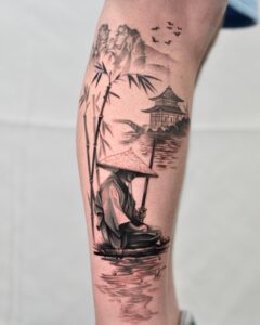 Tatuagem Samurai comum cenário de natureza japonesa