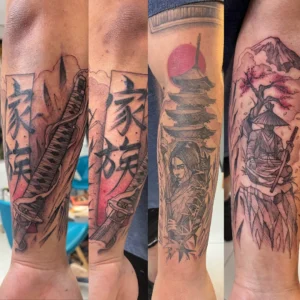 Tatuagem Samurai Grande com Edifício Pagode