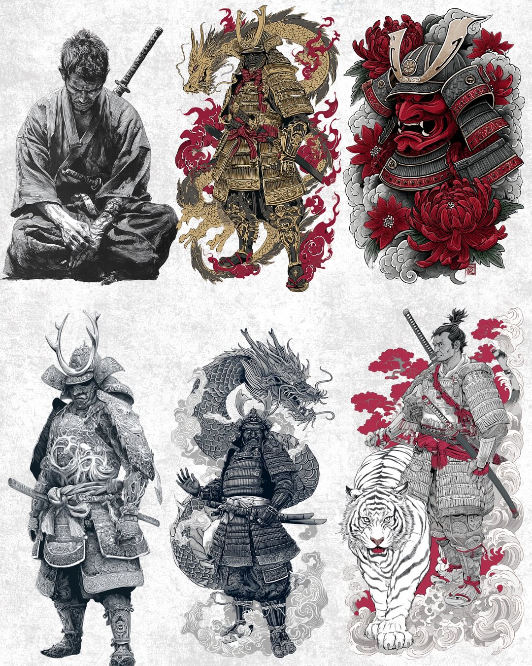 Tatuagem Samurai Dragao e Guerreiro moderna Grande