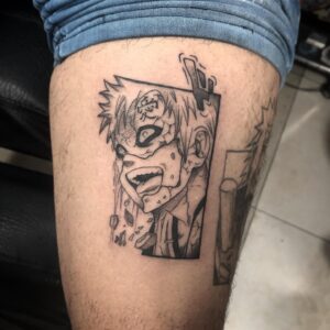 Tatuagem do Gaara retratando o rosto em estilo mangá