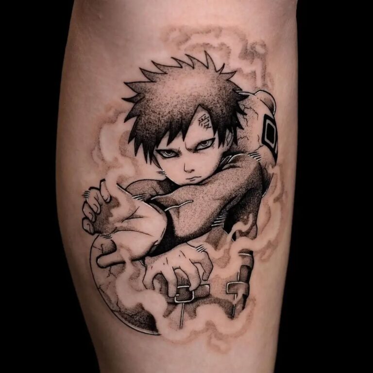 Tatuagem do Gaara mostrando o personagem em pose poderosa