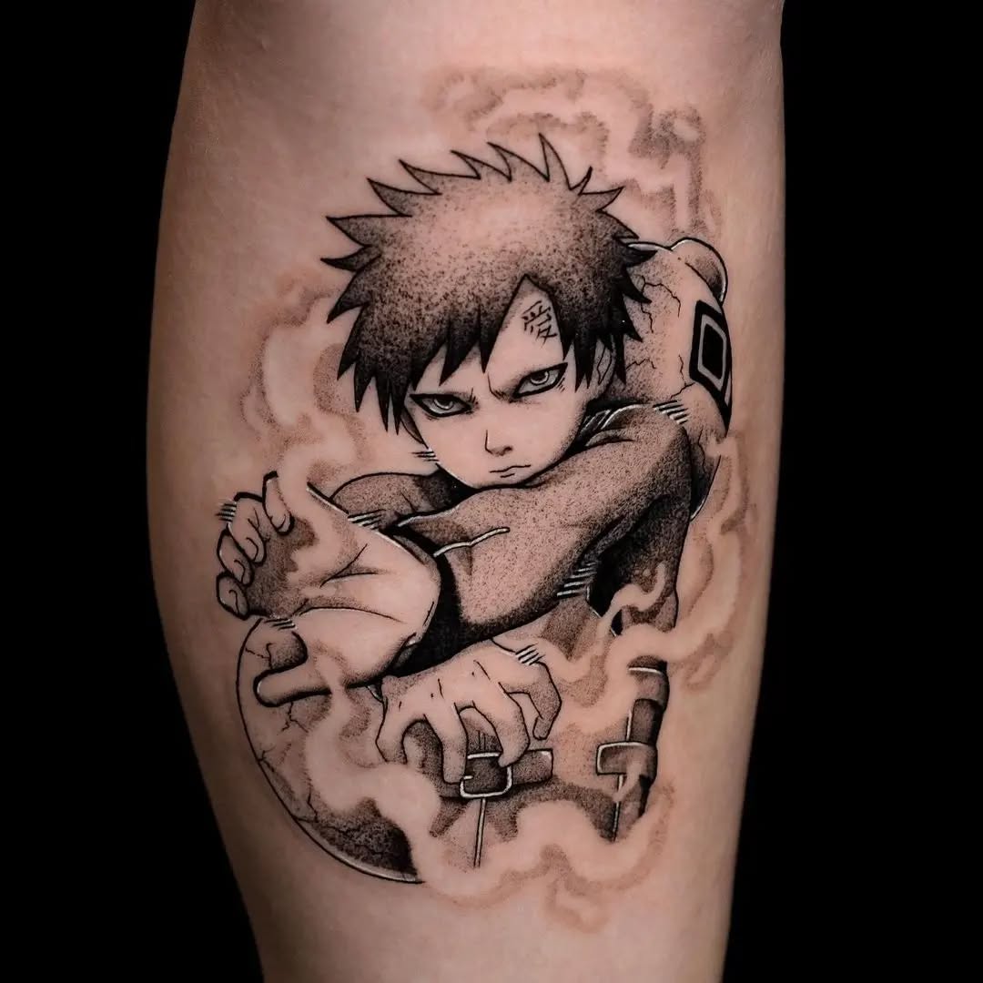 Tatuagem do Gaara mostrando o personagem em pose poderosa