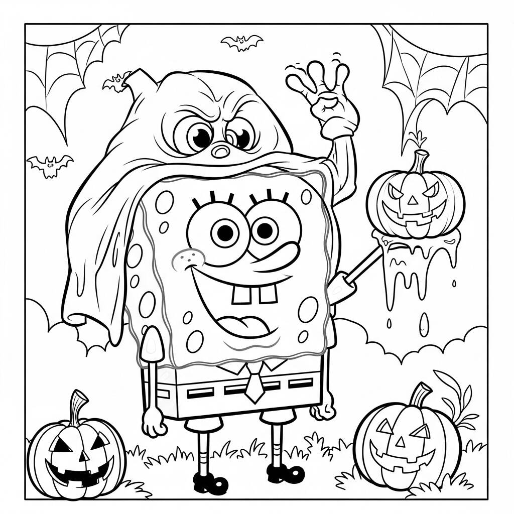 Bob Esponja e a Festa de Halloween (Desenho para Colorir)