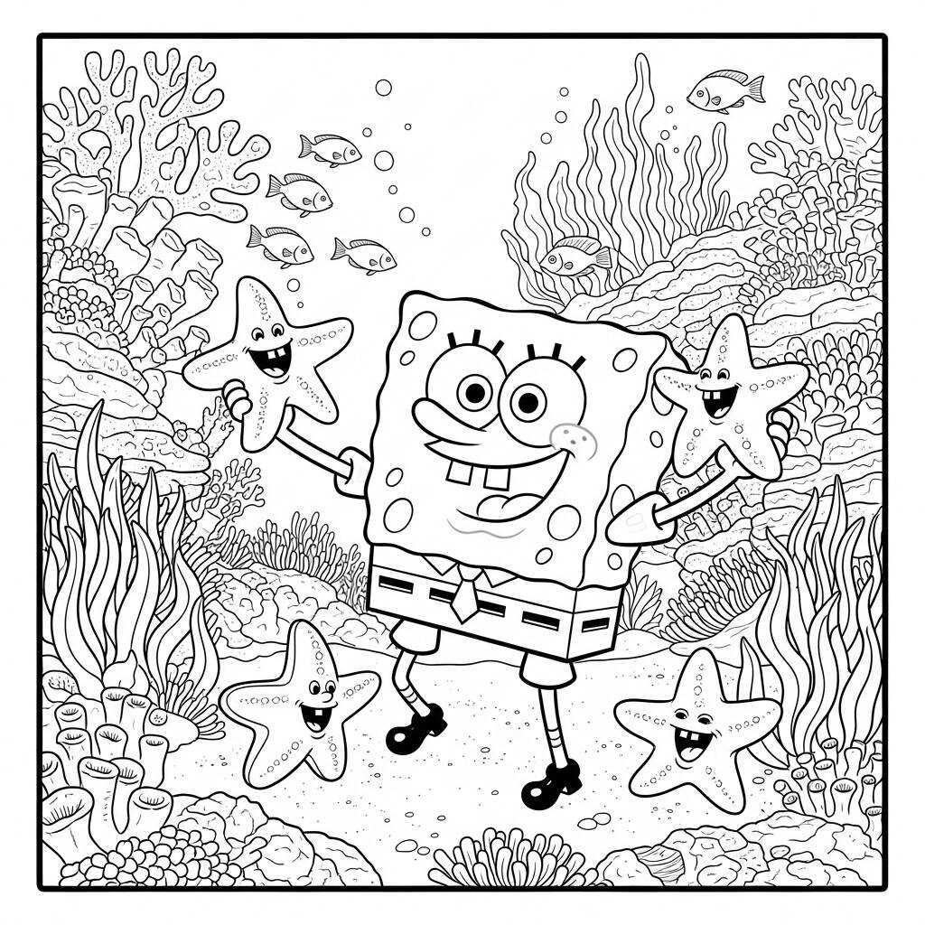 Bob Esponja e as Estrelas do Mar (Desenho para Colorir)