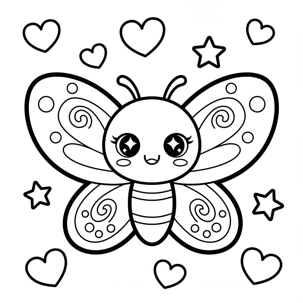 Borboleta Kawaii Fofa (Desenho para Colorir)