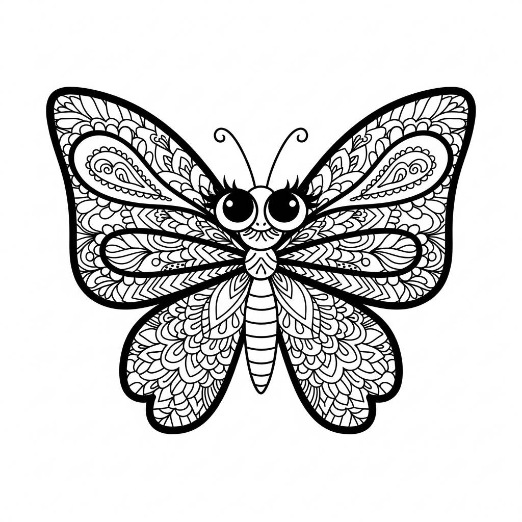 Borboleta Kawaii Voando (Desenho para Colorir)