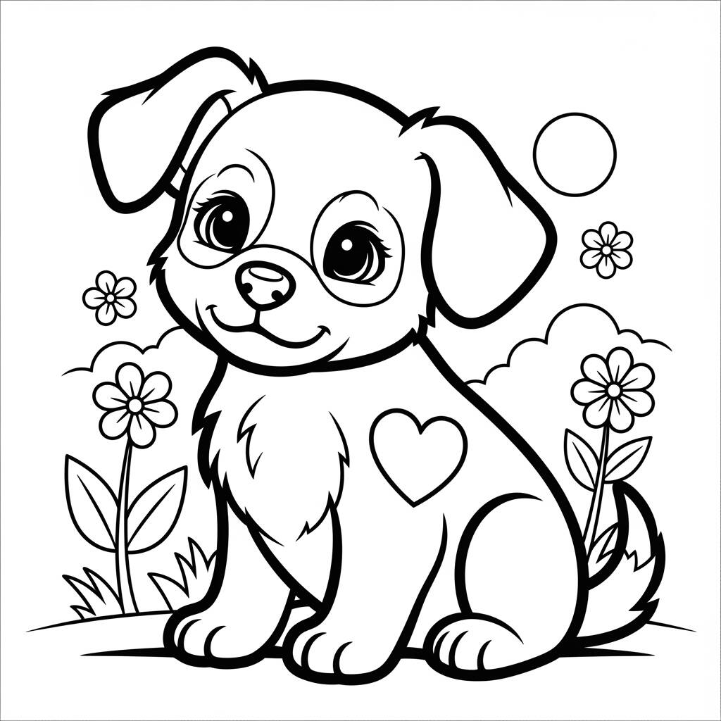 Cachorrinho com Coracao (Desenho para Colorir)