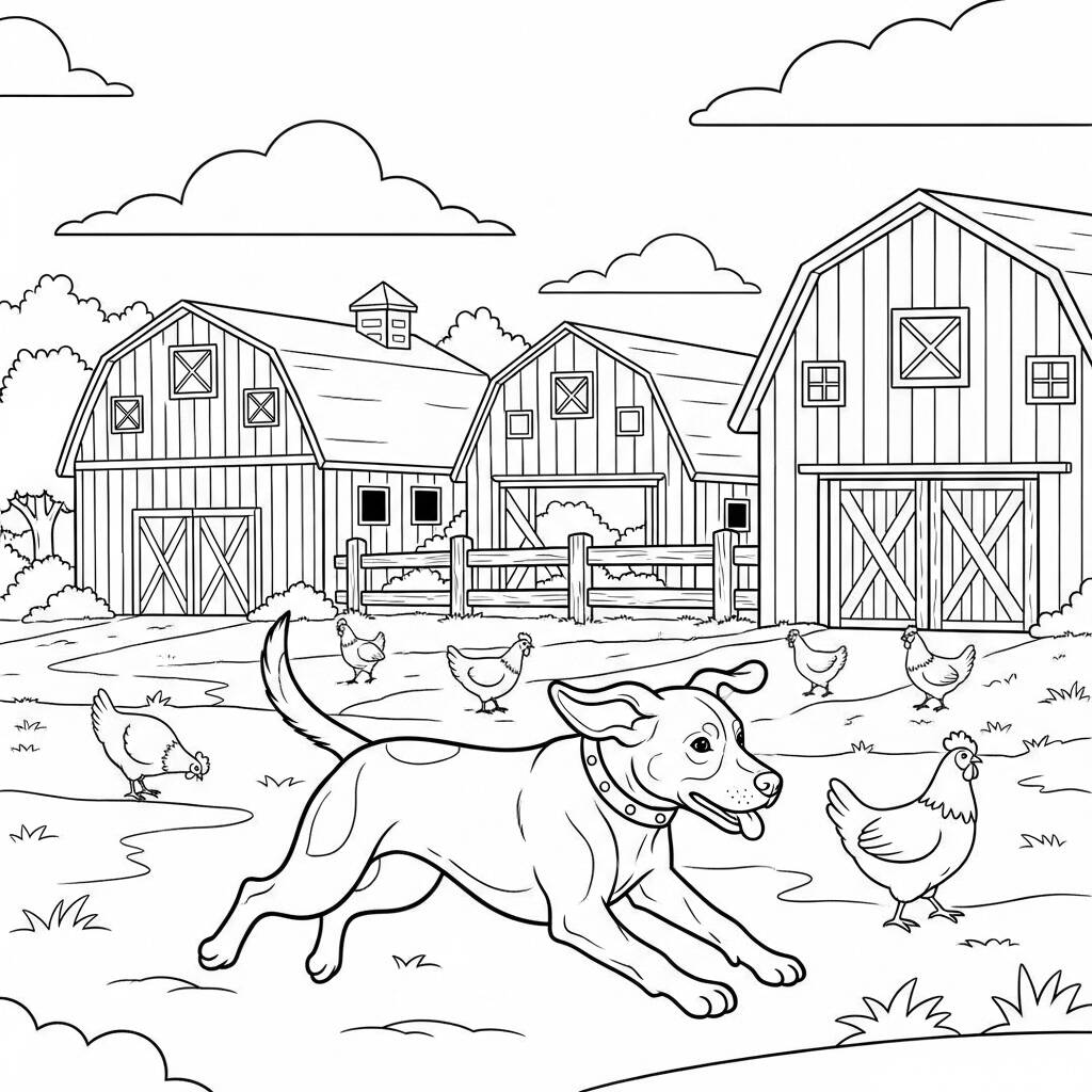 Cachorro em uma Fazenda (Desenho para Colorir)