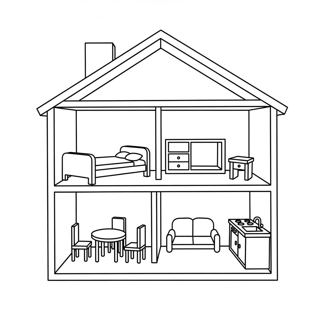 Casa de Boneca Simples (Desenho para Colorir)