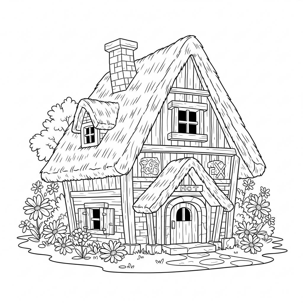 Casa de Conto de Fadas (Desenho para Colorir)