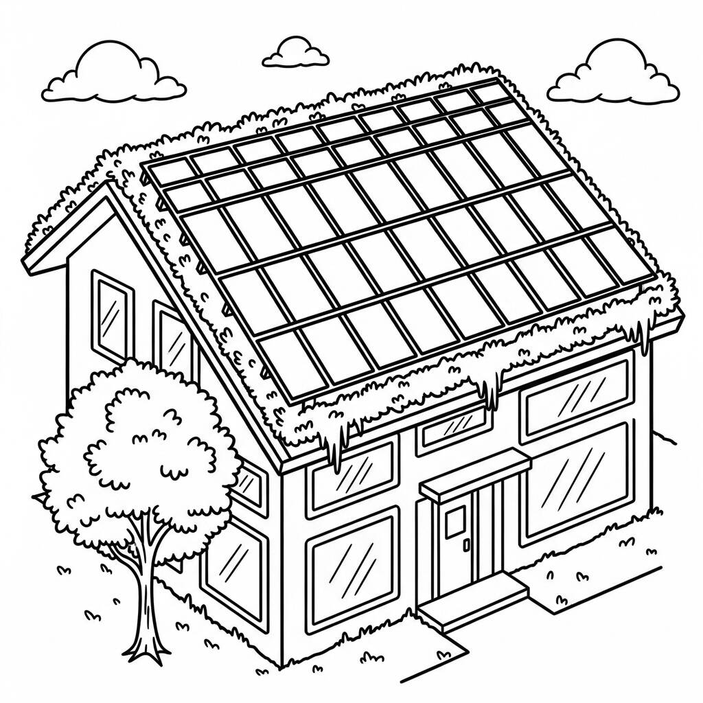 Casa de Estilo Eco Friendly (Desenho para Colorir)