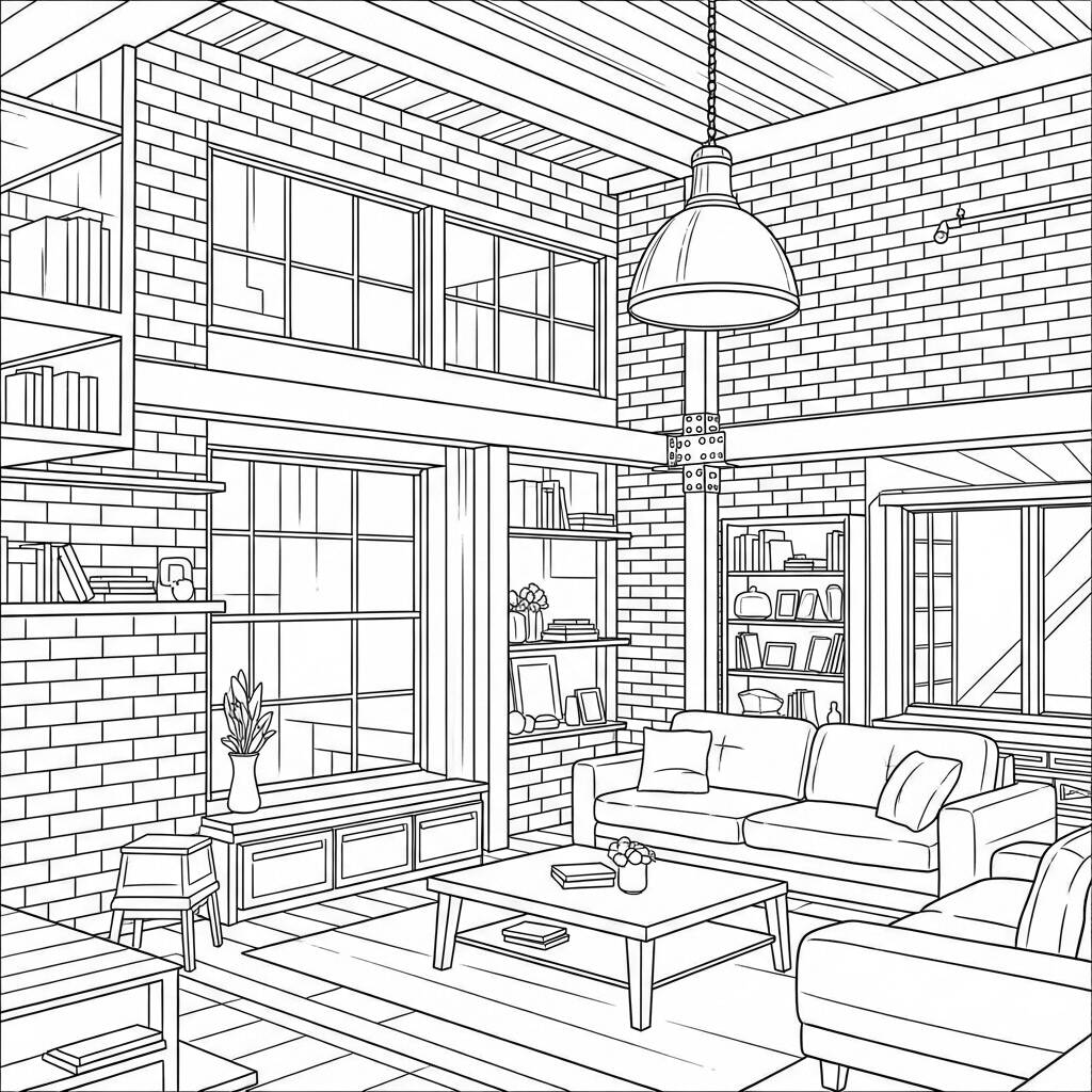 Casa de Estilo Industrial (Desenho para Colorir)
