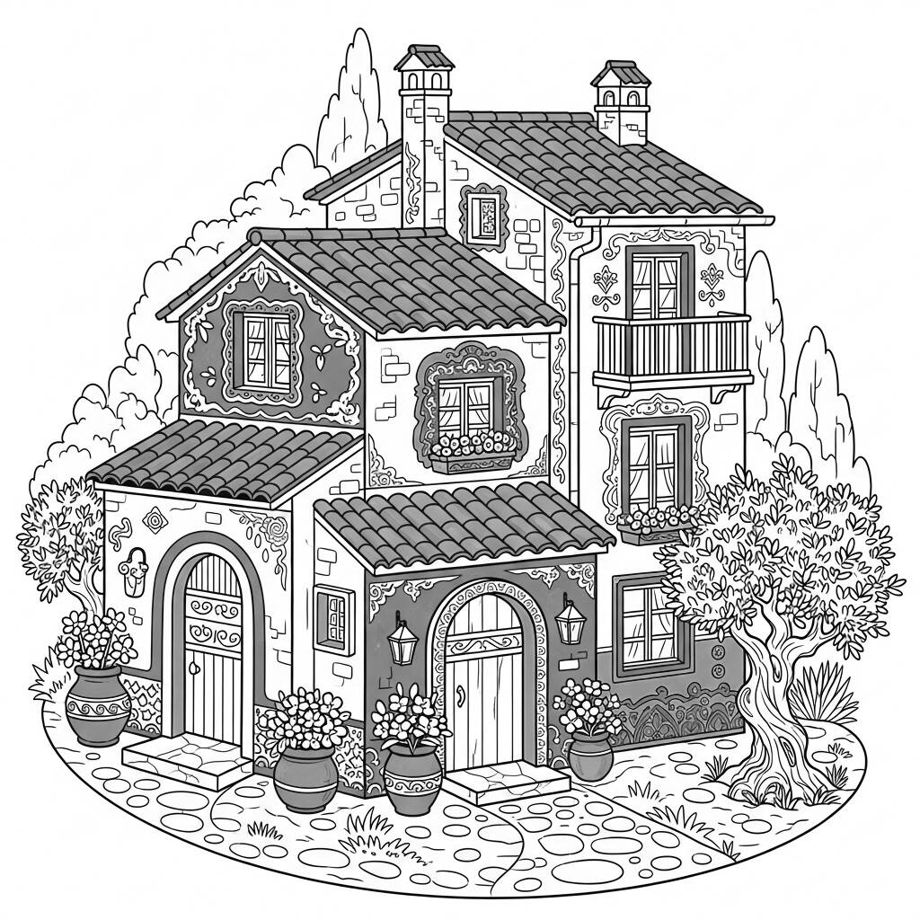 Casa de Estilo Mediterraneo (Desenho para Colorir)