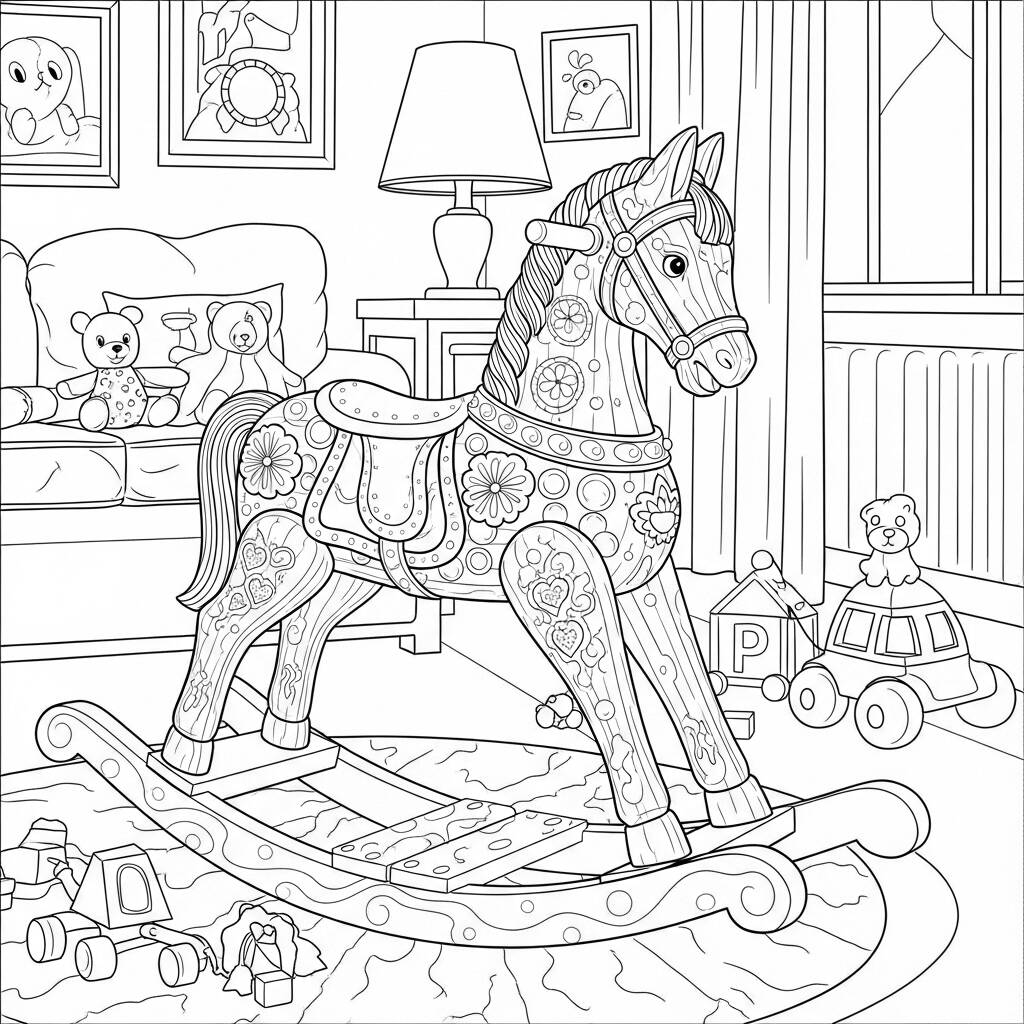 Cavalo de Madeira (Desenho para Colorir)