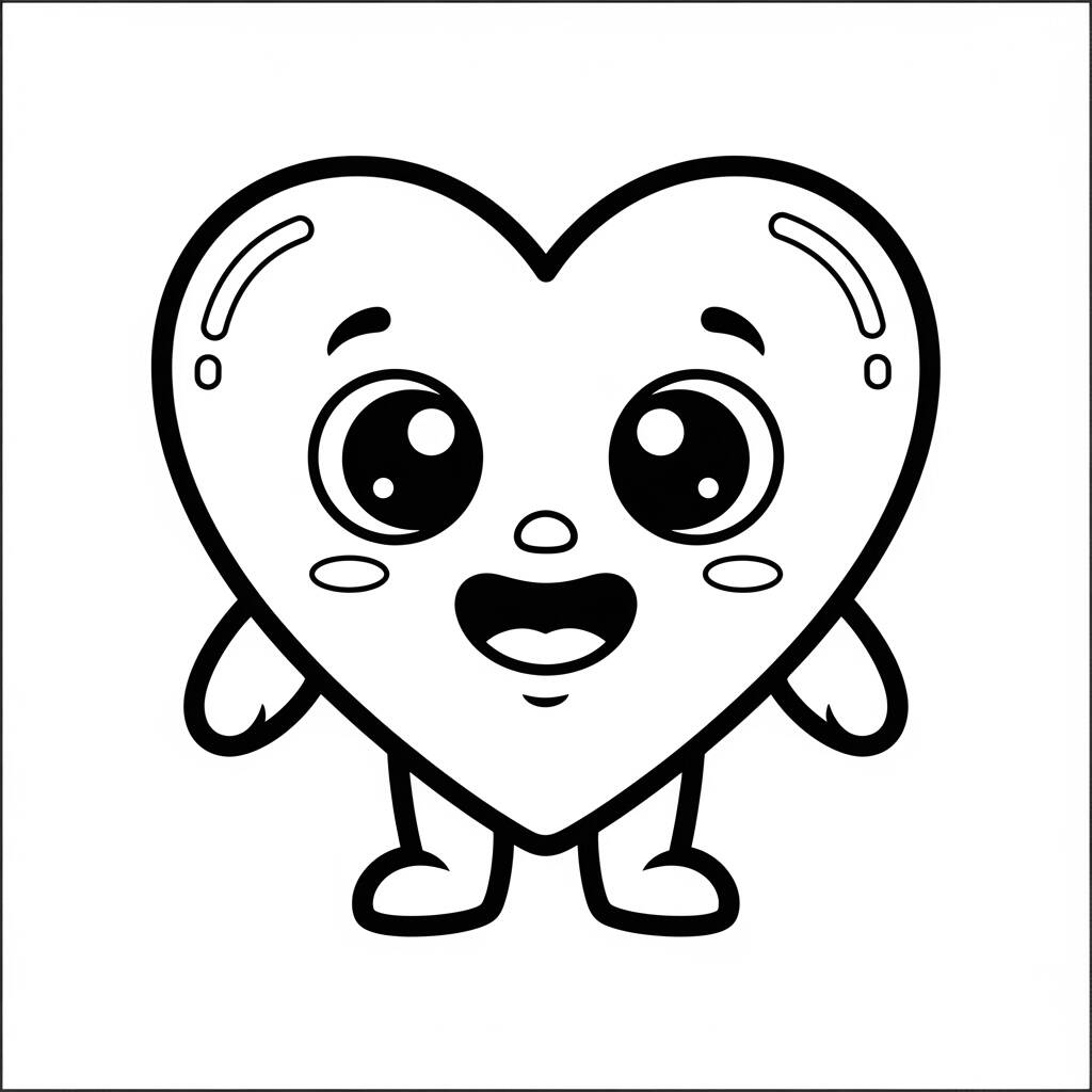 Coracao Kawaii Com Olhos (Desenho para Colorir)
