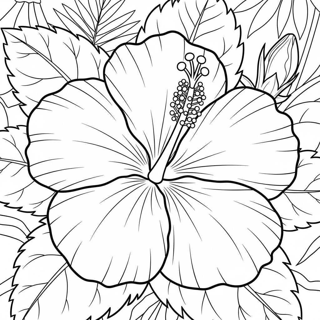 Flor de Hibisco (Desenho para Colorir)