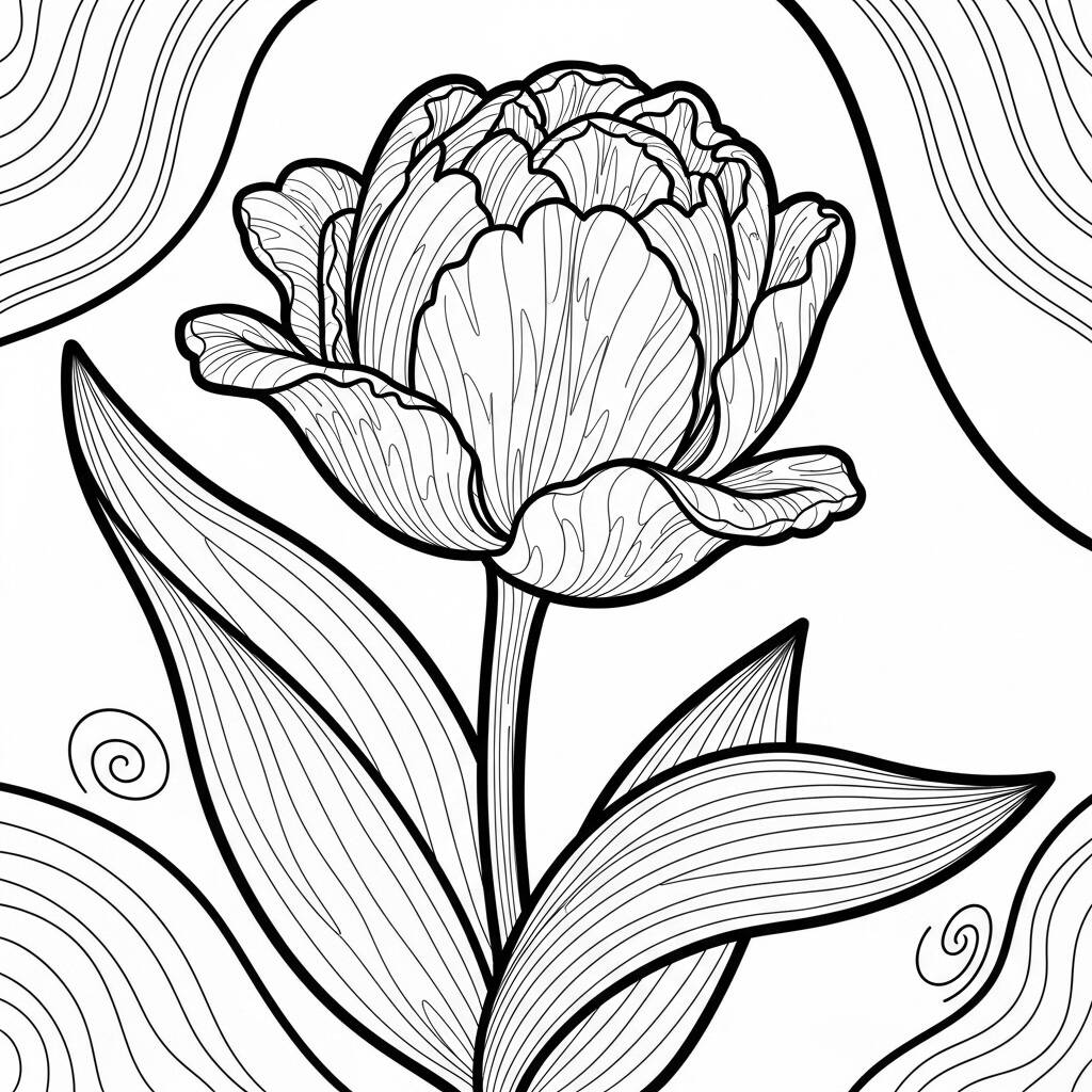 Flor de Tulipa (Desenho para Colorir)