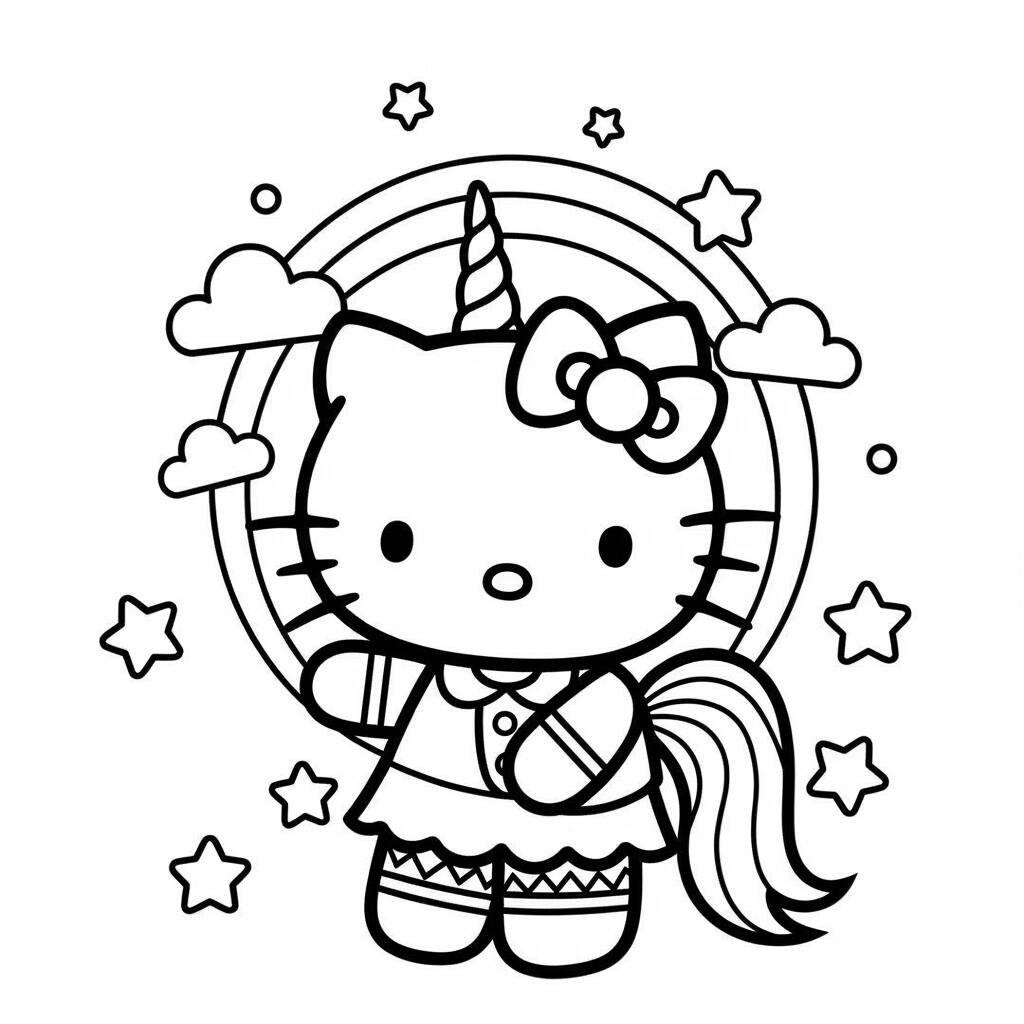 Hello Kitty unicornio magico (Desenho para Colorir)
