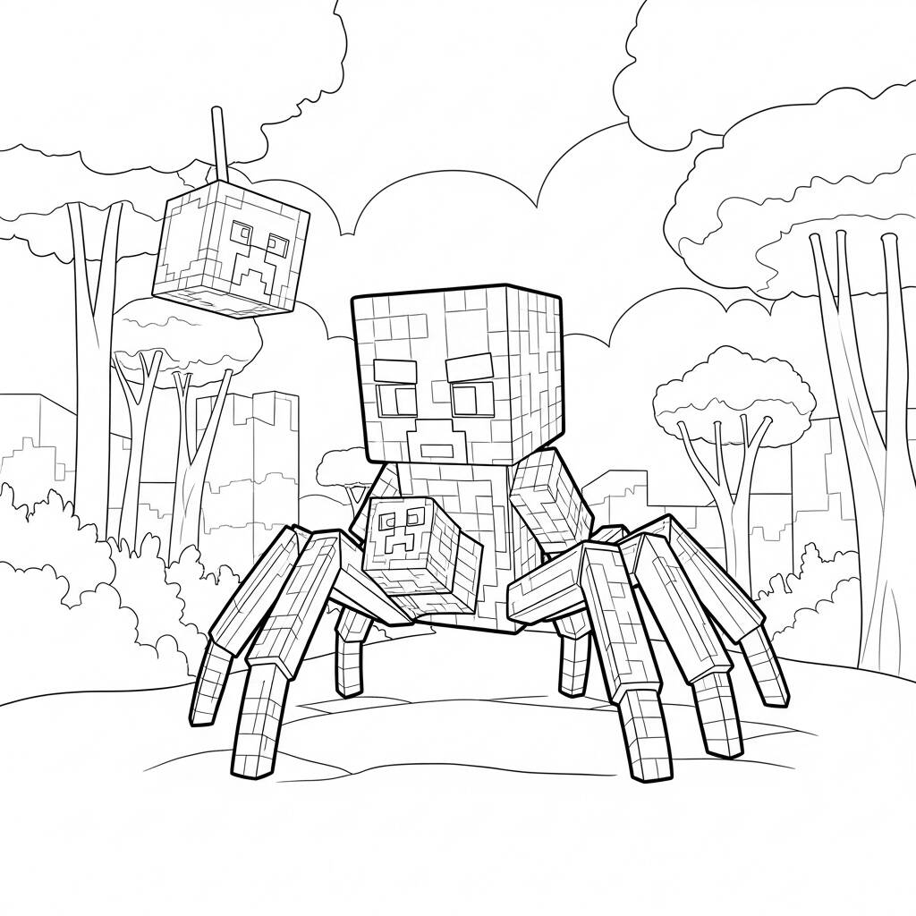 Minecraft Aranha Noite (Desenho para Colorir)