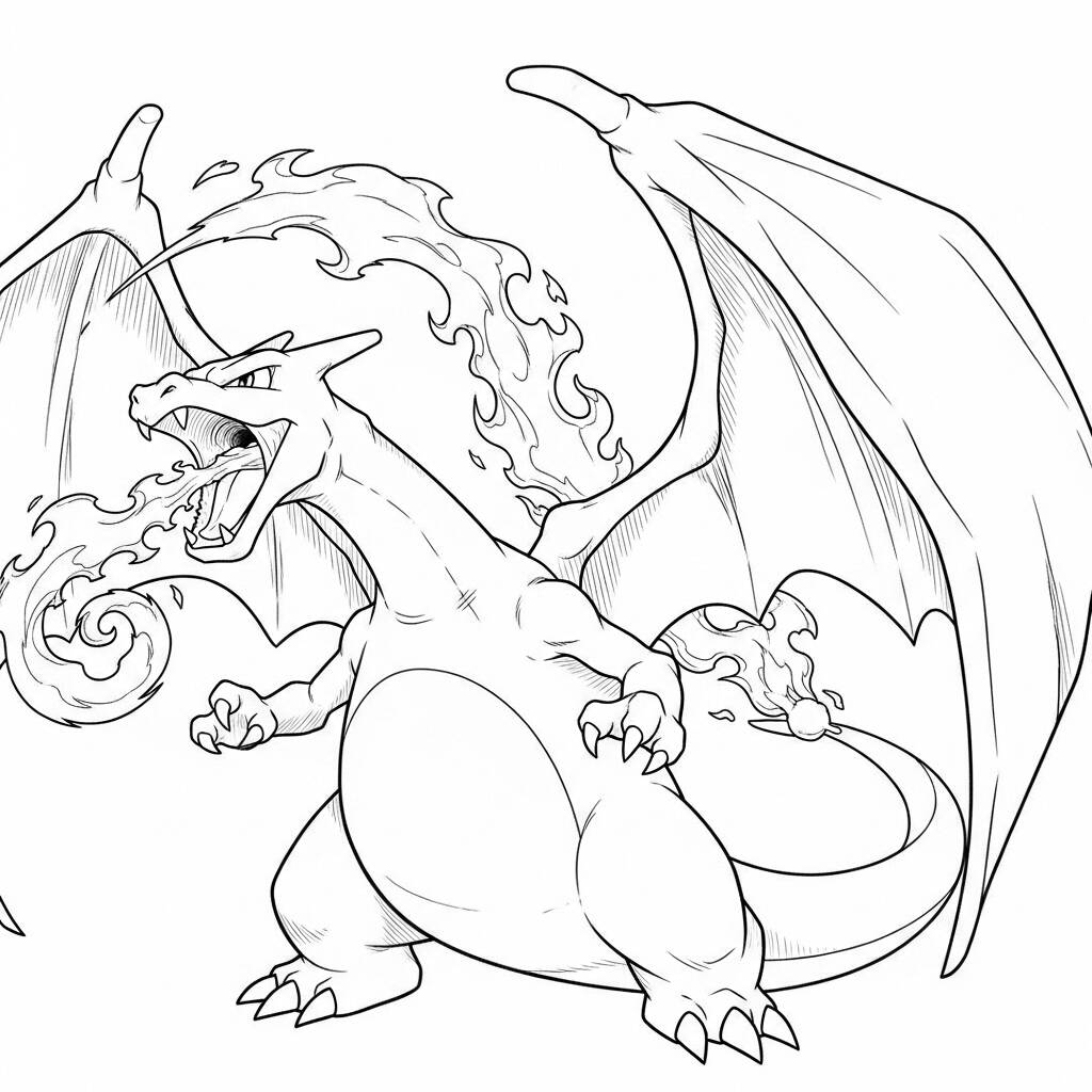 Pokemon Charizard Detalhado (Desenho para Colorir)