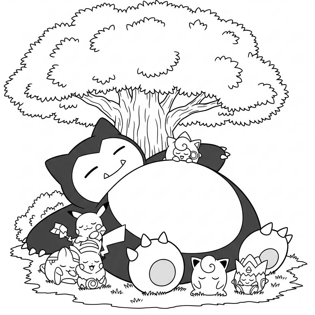 Pokemon Snorlax Dormindo (Desenho para Colorir)