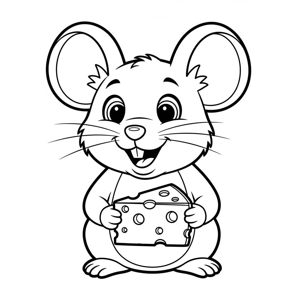 Rato Kawaii Com Queijo (Desenho para Colorir)