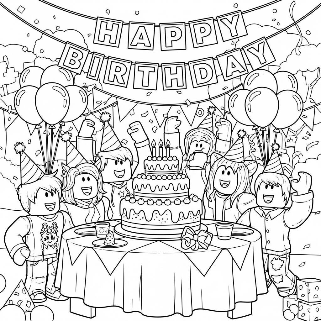 Roblox Festa de Aniversario (Desenho para Colorir)