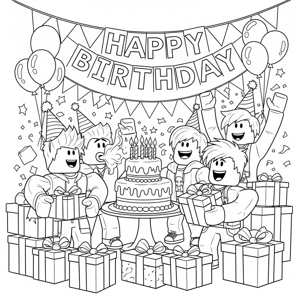 Roblox Festa de Aniversario (Desenho para Colorir)