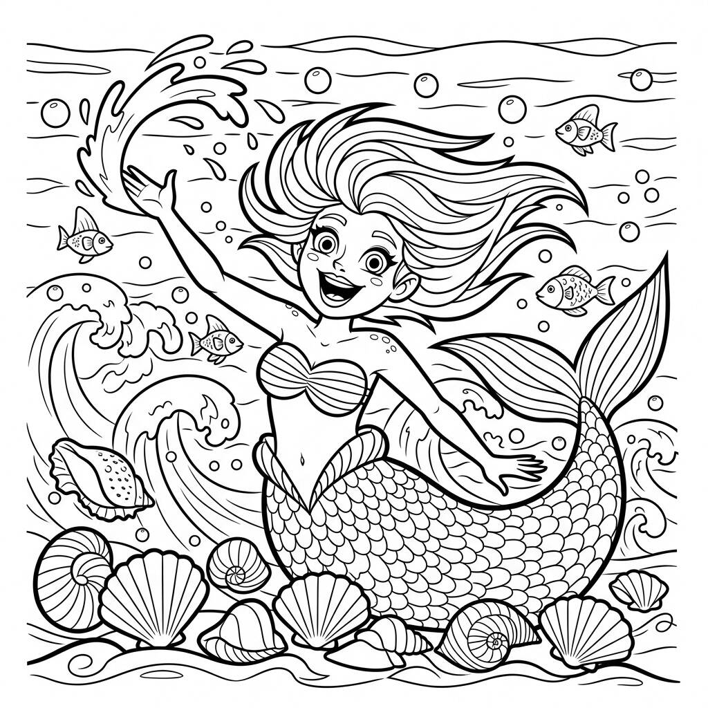 Jugando a la sirena (página para colorear)