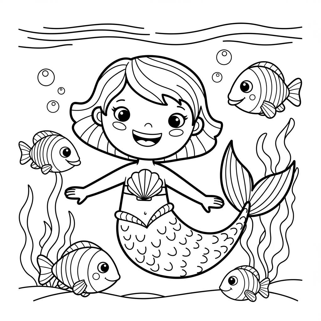 Sirena para niños sencillos (página para colorear)