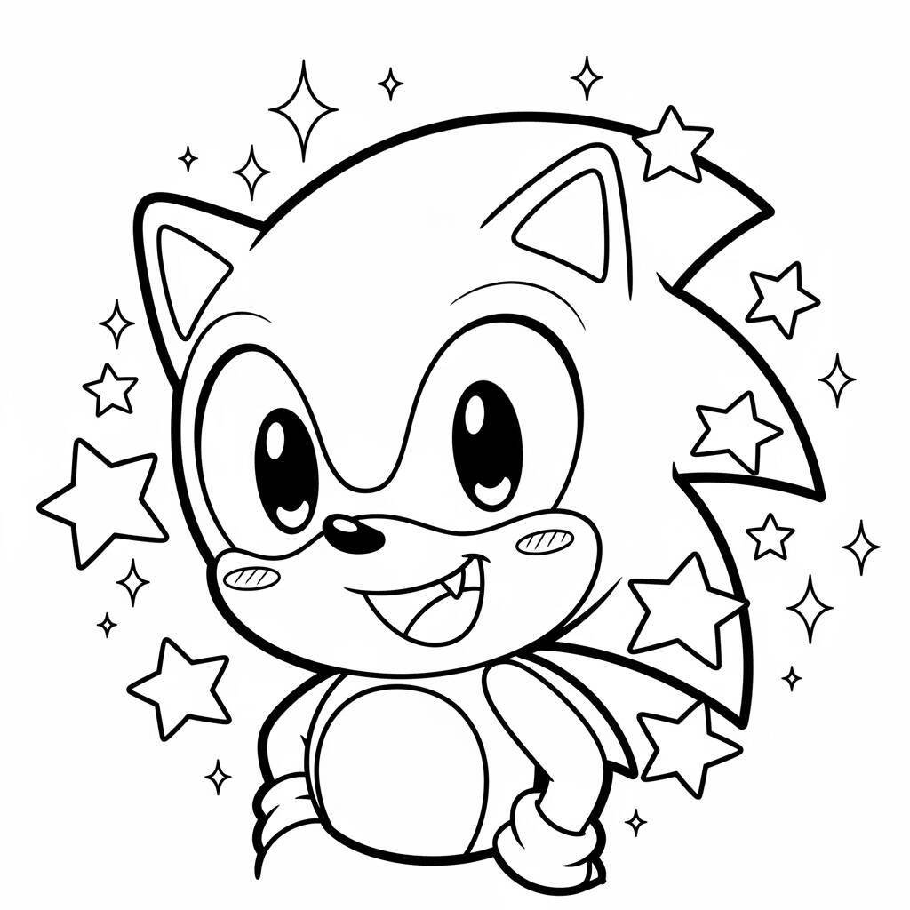 Sonic Kawaii Estilo (Desenho para Colorir)