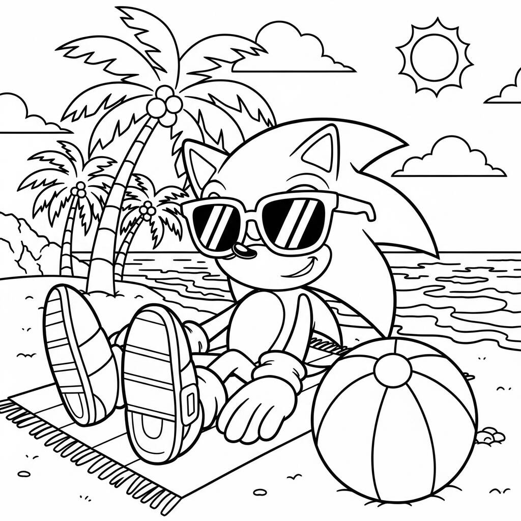 Sonic No Verao (Desenho para Colorir)