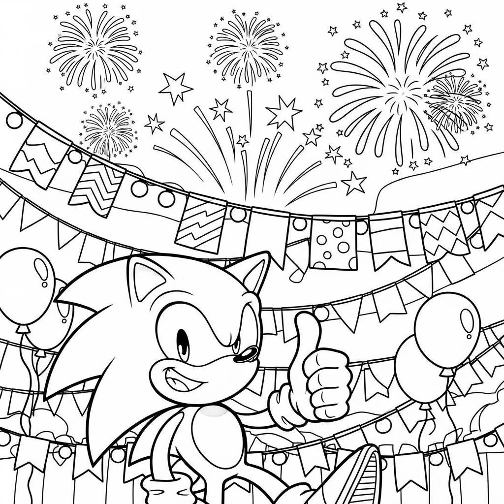 Sonic em um Festival (Desenho para Colorir)