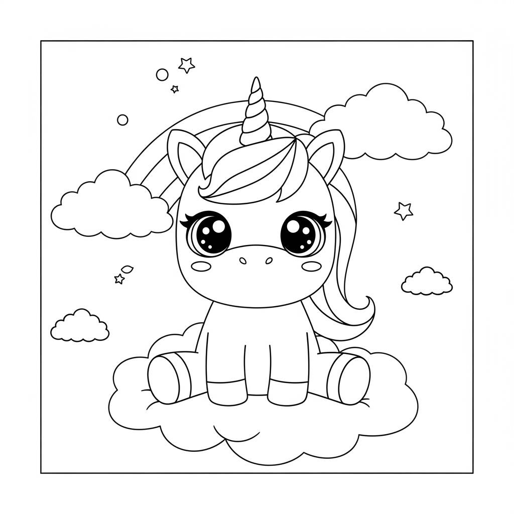Unicornio Kawaii Fofo (Desenho para Colorir)
