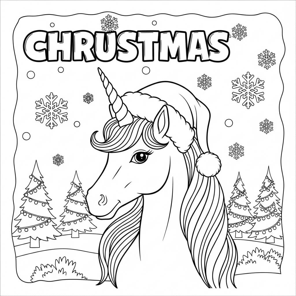 Unicornio de Natal (Desenho para Colorir)