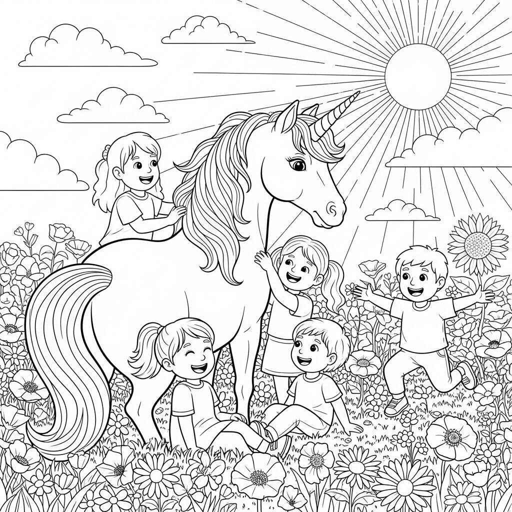 Unicornio e Amizade (Desenho para Colorir)