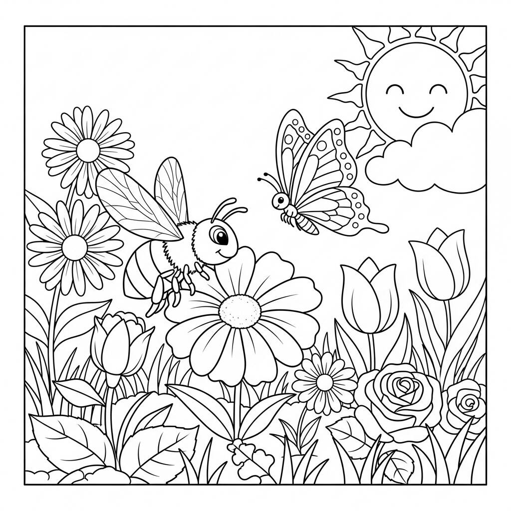 Abelha com Borboleta (Desenho para Colorir)