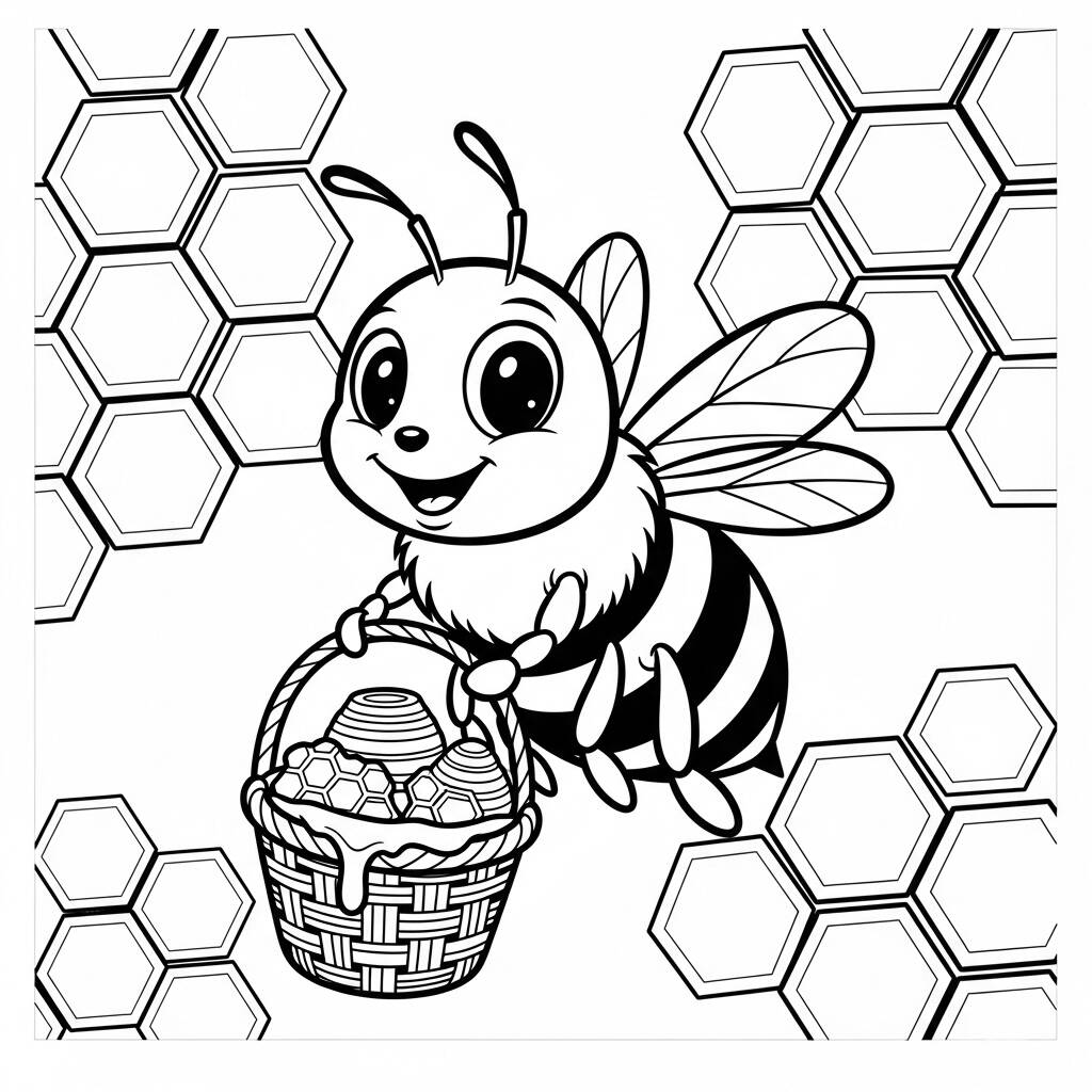 Abelha com Cesta de Mel (Desenho para Colorir)