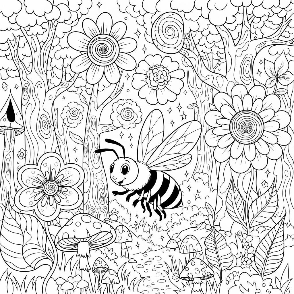 Abelha e Aventura (Desenho para Colorir)