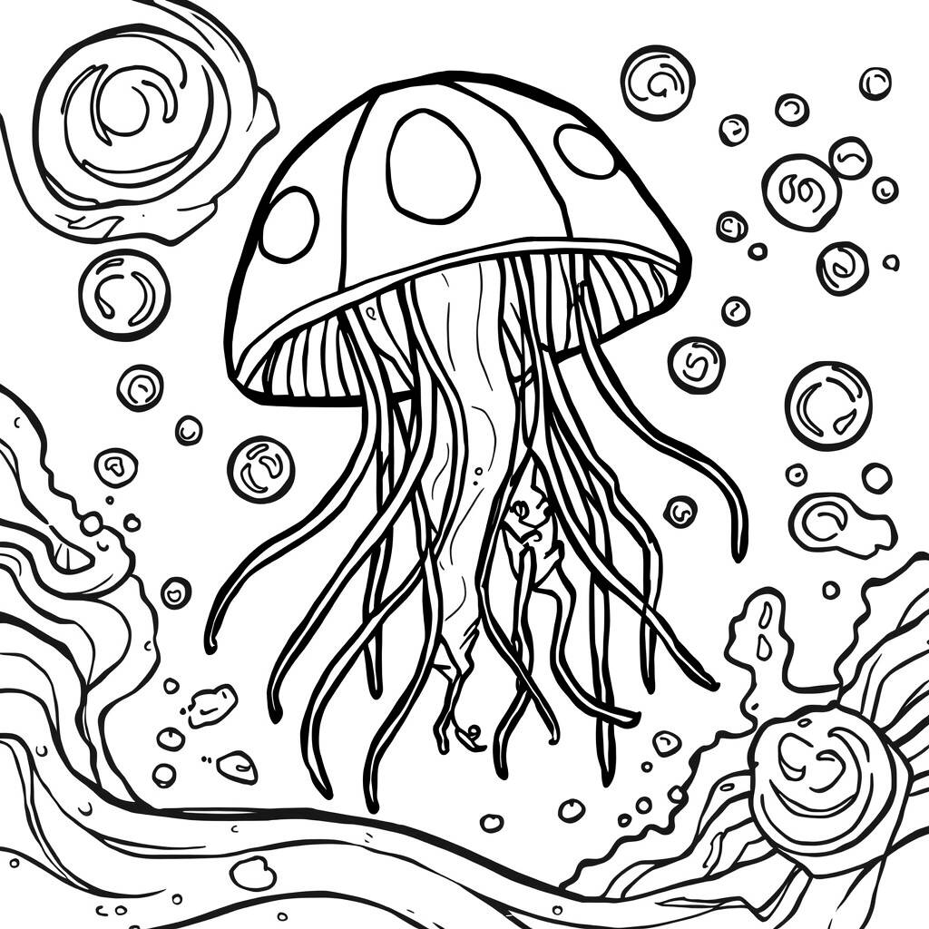 Agua viva e Bolhas (Desenho para Colorir)