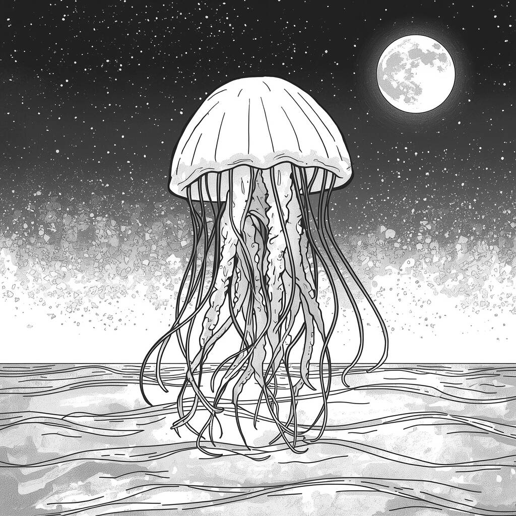Agua viva e Lua (Desenho para Colorir)