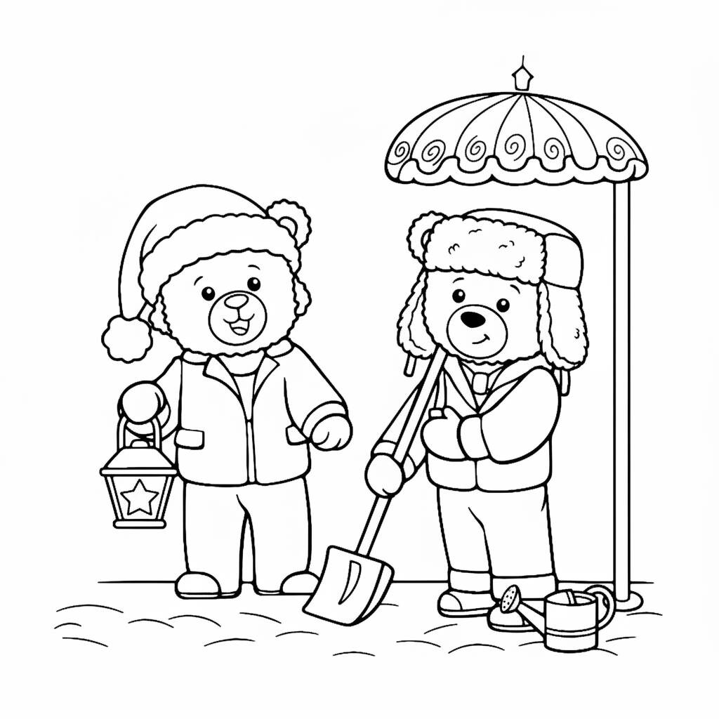 Amigos Aconchegantes no Inverno (Desenho para Colorir)