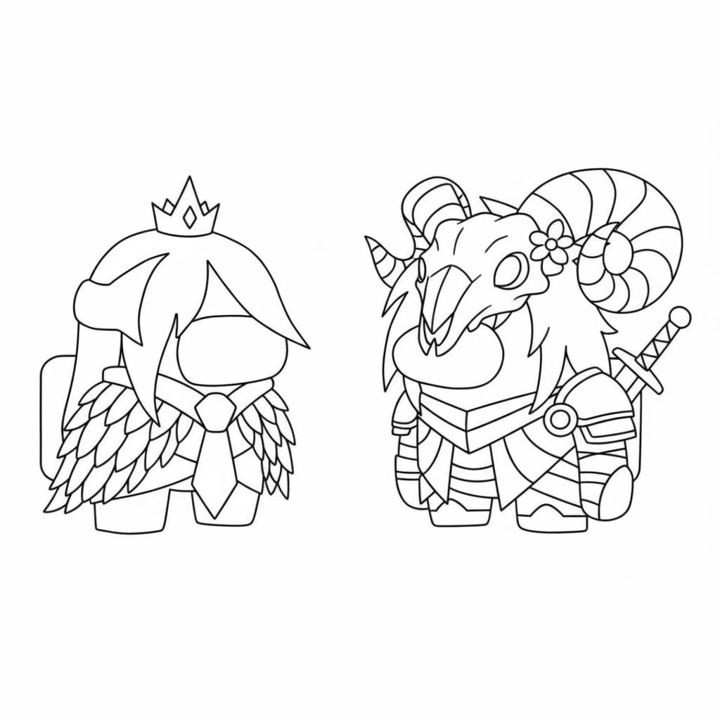 Among Us Personagens com Fantasia (Desenho para Colorir)