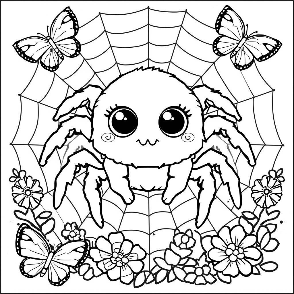 Aranha Kawaii (Desenho para Colorir)