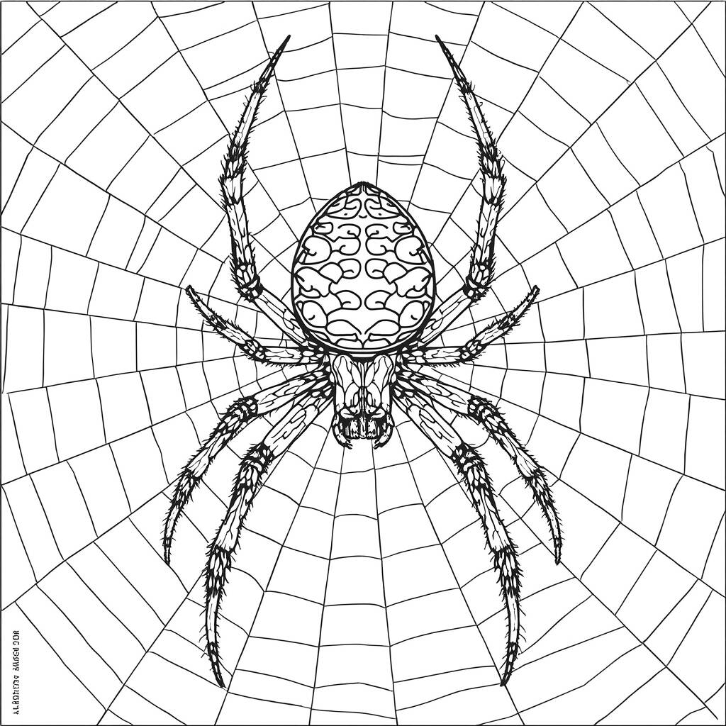 Aranha Realista na Teia (Desenho para Colorir)