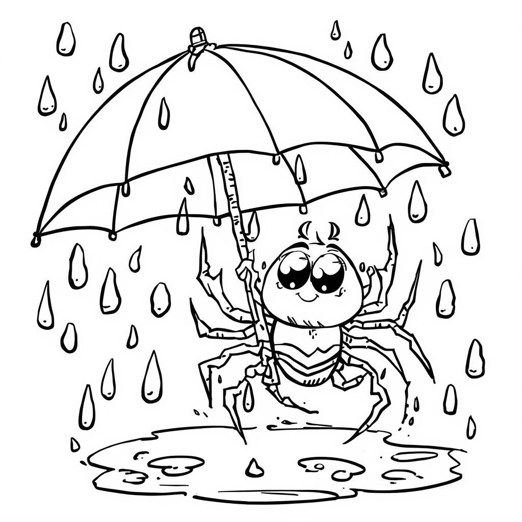 Aranha em Dia de Chuva (Desenho para Colorir)