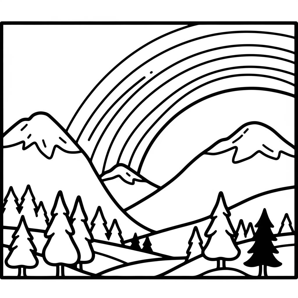 Arco Iris Realista e Natureza (Desenho para Colorir)