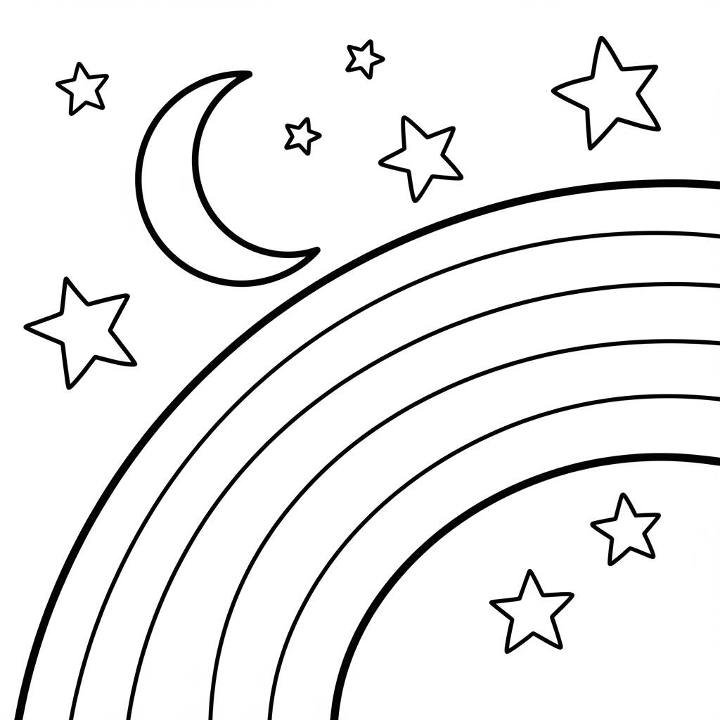 Arco Iris com Estrelas (Desenho para Colorir)
