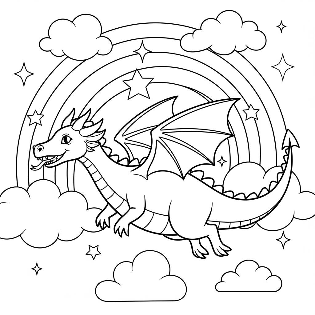 Arco Iris e Dragao (Desenho para Colorir)